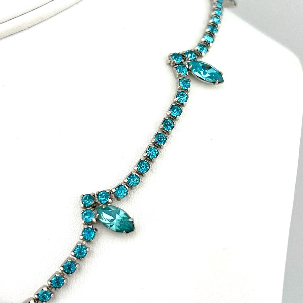 Vintage Blue Glass Rhinestone Choker Necklace - Picture 5 of 9